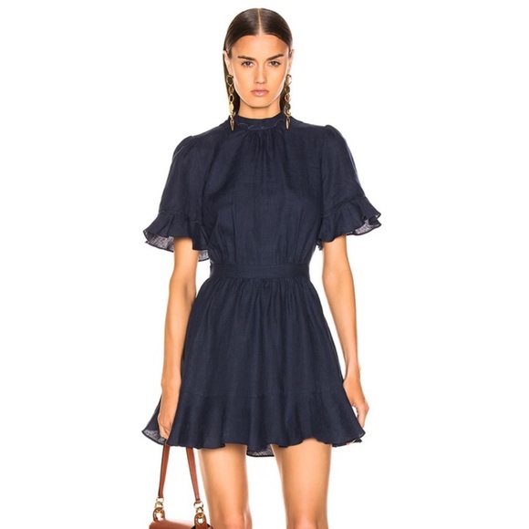 FRAME Denim Scallop Flounce Dress - Picture 1 of 9